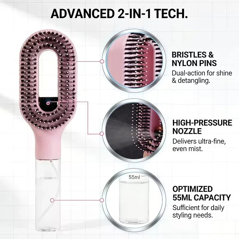 2In1 Sprayer Comb Detangling Scalp Massage Hairbrush with Spray Bottle Essential Oil Water Mist Spray Brush Anti-Static Summer
